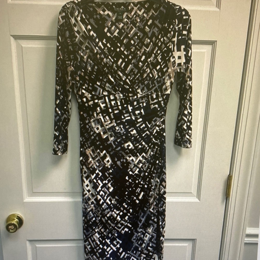 Lauren Ralph Lauren Black and White Geometric Print Midi Dress